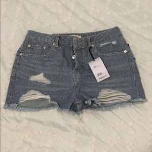 Forever 21 Striped, Distressed Denim Shorts